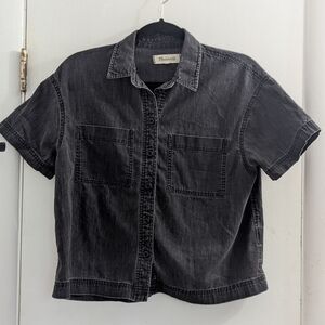 Madewell Black Denim Cropped Button Up